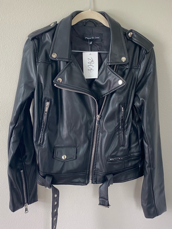 Jacqui E Jackets & Blazers - Jacqui E Black Leather Moto Jacket with Zip Details